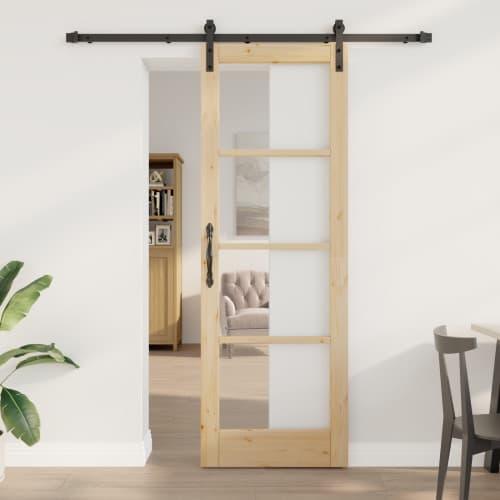 Skjutdörr med Hardwareset 'ORKDAL'Solid trä & glas, vidaXL Inredningsdörr med glas 'ORKDAL'73,5x211x4 cm Solid trä Furu