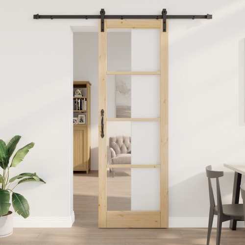 Skjutdörr med handtagssats 'ORKDAL'Massivt trä och glas, vidaXL Inredningsdörr med glas 'ORKDAL'78x232x4 cm Massivt tallträ