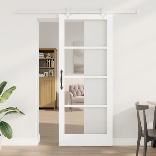 Skjutdörr med hårdvaruset Vit 86x211 cm Massivt Trä Furu