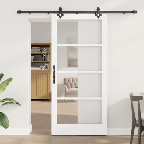 Skjutdörr med Hårdvaruset 'ORKDAL'Vit Massivt Trä & Glas, vidaXL Inomhusdörr med Glas 'ORKDAL'Vit 93x202x4 cm