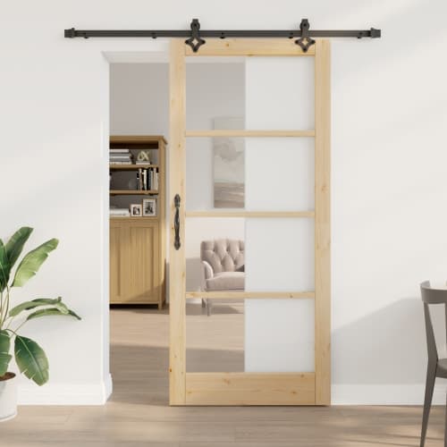 Skjutdörr med Utrustning Set 'ORKDAL'Massivt Trä & Glas, vidaXL Inredningsdörr med Glas 'ORKDAL'93x211x4 cm Massivt Tallträ