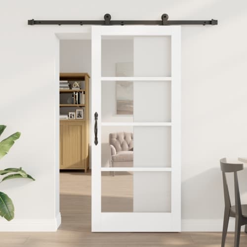 Skjutdörr med Beslag 'ORKDAL'Vit Solid Trä & Glas, vidaXL Inredningsdörr med Glas 'ORKDAL'Vit 86x198.5x4 cm
