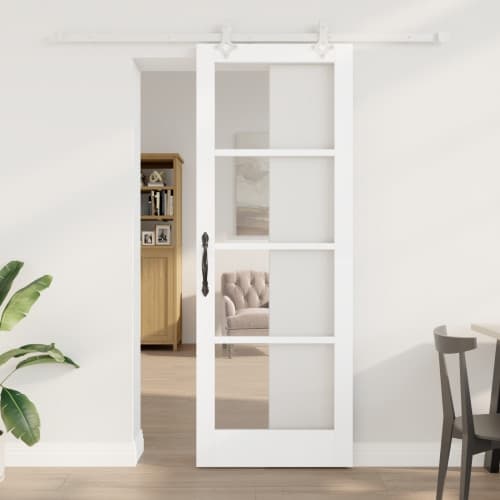 Skjutdörr med beslagsset Vit 78x211 cm Massivt Trä Furu