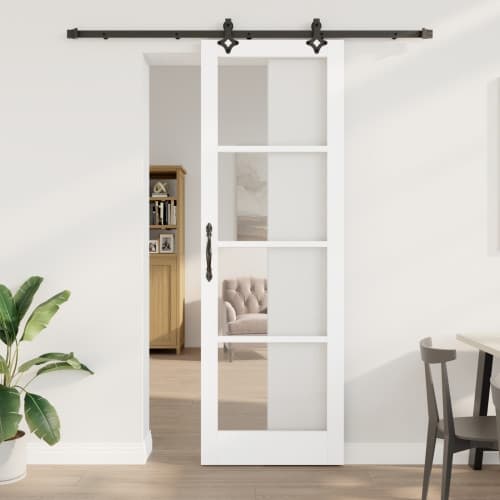 Skjutdörr med Hårdvaruset "ORKDAL" Vit Massivt Trä & Glas, vidaXL Inredningsdörr med Glas "ORKDAL" Vit 78x232x4 cm
