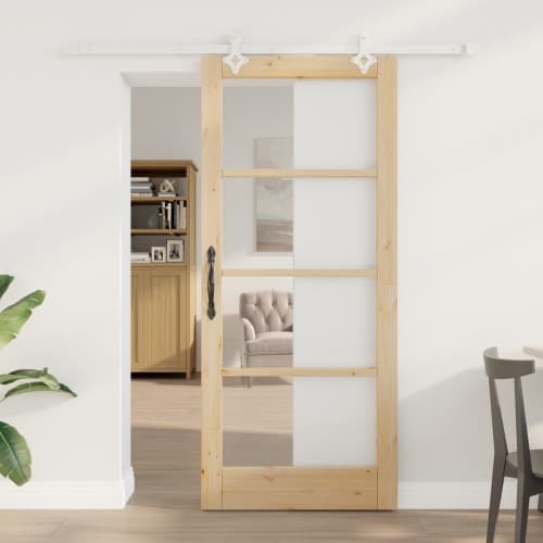 skjutdörr med hårdvarusett 86x198.5 cm massivt tallträ, vidaXL inredningsdörr med glas 'ORKDAL'86x198.5x4 cm massivt tallträ