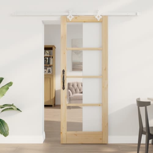 Skjutdörr med Utrustningsset 73.5x198.5 cm Massivt Furu, vidaXL Inredningsdörr med Glas 'ORKDAL'73.5x198.5x4 cm Massivt Furu