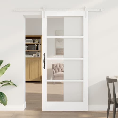 Skjutdörr med Tillbehörsset "ORKDAL" Vit Massivt Trä & Glas, vidaXL Inredningsdörr med Glas "ORKDAL" Vit 93x202x4 cm