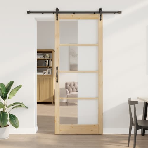 Skjutdörr med beslag 93x232 cm Massiv tallträ, vidaXL Inredningsdörr med glas 'ORKDAL'93x232x4 cm Massiv tallträ