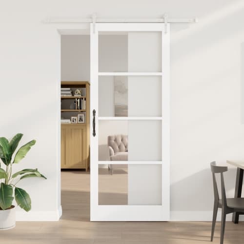 Skjutdörr med Hårdvarusats Vit 93x232 cm Massivt Trä Furu