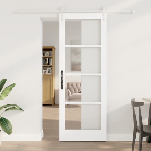 Skjutdörr med beslag Vit 78x211 cm Massivt trä Furu
