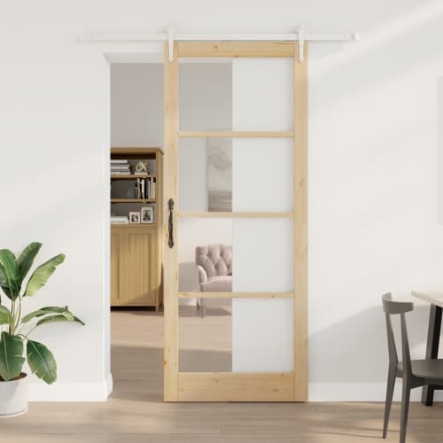 Skjutdörr med Hårdvaruset 93x232 cm Massivt Trä Furu
