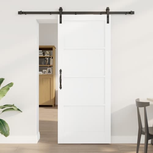 Skjutdörr med tillbehör Vit 83x202 cm Solid Furu