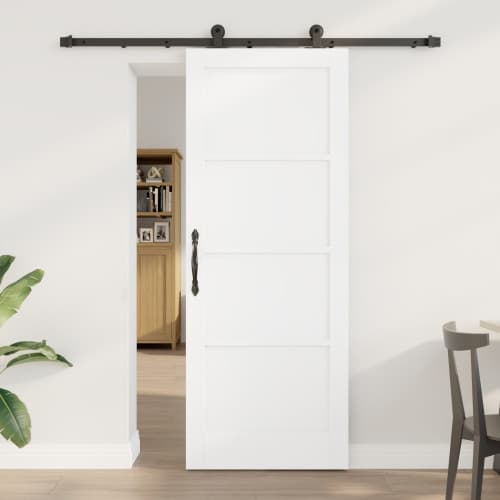 Skjutdörr med Hardware Set Vit 78x202 cm Massivt Trä Furu