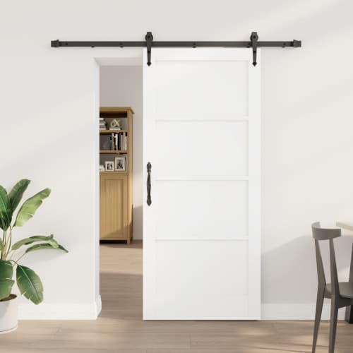 Skjutdörr med hårdvaruset Vit 86x198,5 cm Massivt trä Furu