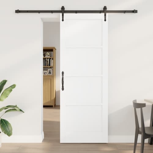 Skjutdörr med Skjutdörrstillbehör Vit 78x211 cm Massiv Trä Furu