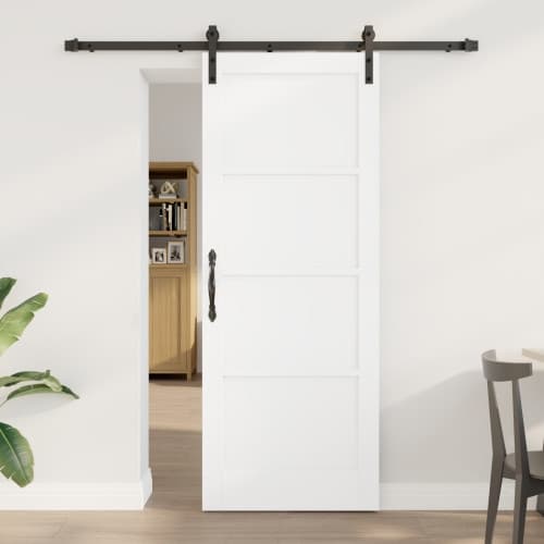 Skjutdörr med monteringsset Vit 78x202 cm Solid Furu