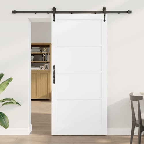 Skjutdörr med beslag Vit 93x202 cm Solid Trä Furu, vidaXL Inreddörr 'ORKDAL'Vit 93x202x4 cm Solid Trä Furu
