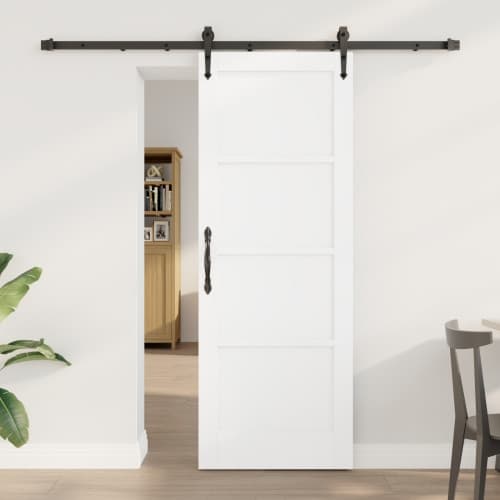 skjutdörr med beslag set vit 73.5x198.5 cm massivt trä furu, vidaXL inredningsdörr 'ORKDAL'vit 73.5x198.5 cm massivt trä furu