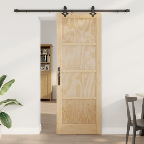 Skjutdörr med beslag Set 78x211 cm Massiv Trä Furu