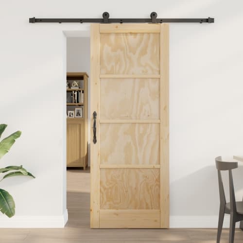 Skjutdörr med tillbehörsset 78x202 cm Solid Wood Pine