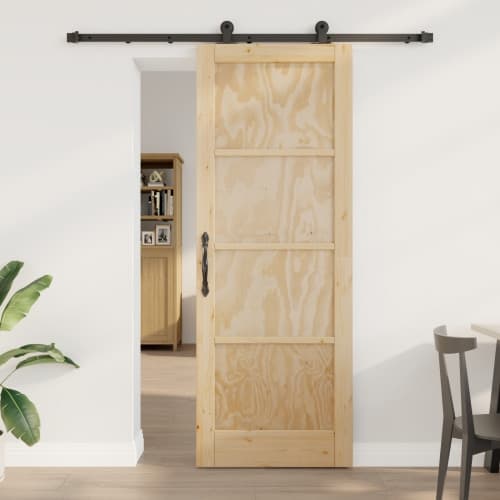 Skjutdörr med Hårdvaruset 78x211 cm Massivt Trä Furu