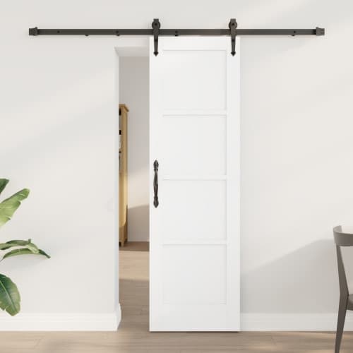 skjutdörr med beslag set vit 61x198.5 cm massivt trä furu