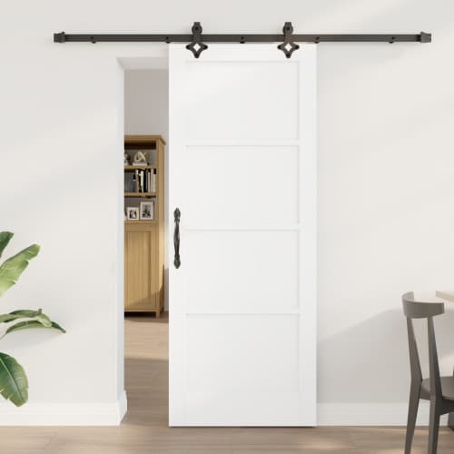 Skjutdörr med Beslagset Vit 78x202 cm Massivt Trä Furu