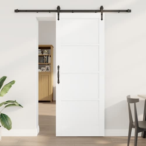 skjutdörr med hårdvaruset vit 83x211 cm massivt trä furu