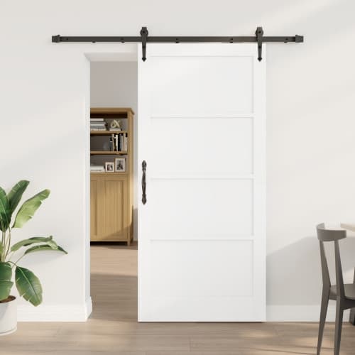 Skjutdörr med uppsättning Vit 93x202 cm Massivt trä Furu