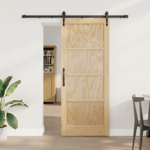 Skjutdörr med hårdvaruset 83x202 cm massiv trä furu