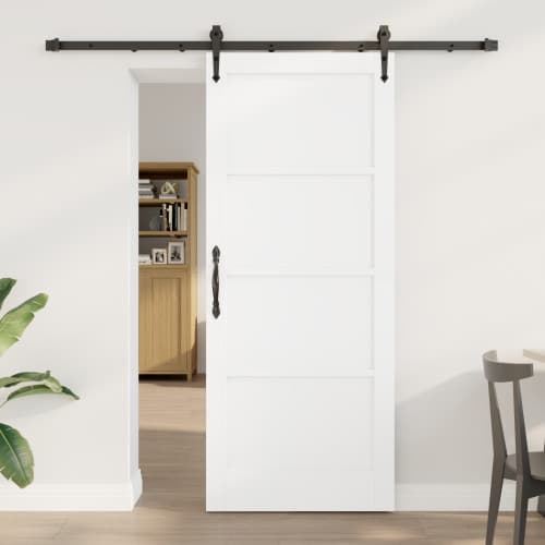 Skjutdörr med hardware set Vit 83x202 cm Solid Furu