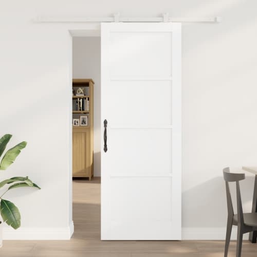 Skjutdörr med Utrustning Vit 78x211 cm Solid Trä Furu