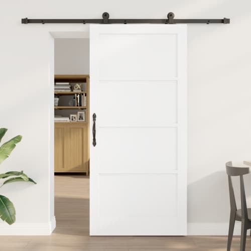 Skjutdörr med Tillbehör Vit 93x202 cm Massivt Trä Furu