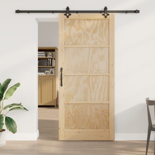 Skjutdörr med skjutdörrstillbehör 93x211 cm Massivt tallträ