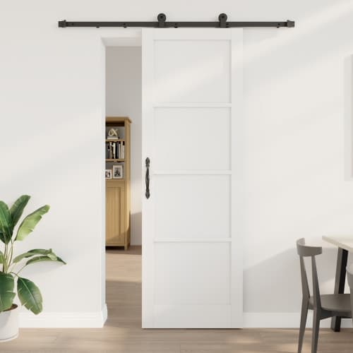 Skjutdörr med Hårdvarukit Vit 78x232 cm Solid Furu