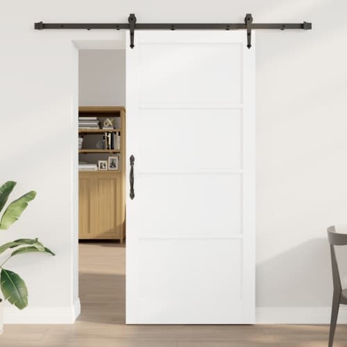 Skjutdörr med beslagset Vit 93x211 cm Massivt trä Furu