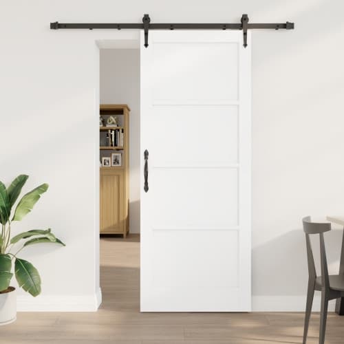 skjutdörr med beslag set vit 83x211 cm massivt trä furu