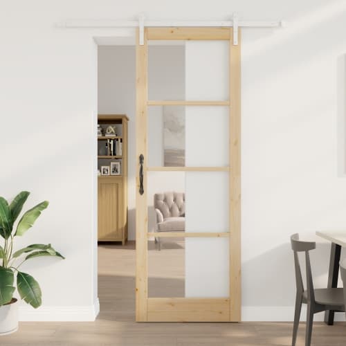 Skjutdörr med Hårdvaruset 'ORKDAL'Massivt Trä & Glas, vidaXL Inredningsdörr med Glas 'ORKDAL'83x232x4 cm Massivt Trä Furu