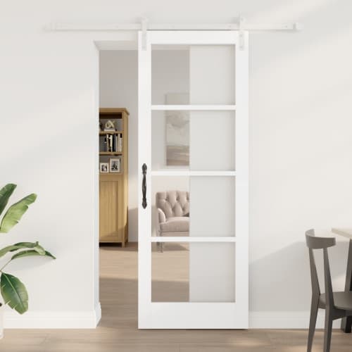 Skjutdörr med Tillbehörsset 'ORKDAL'Vit Massivt Trä & Glas
