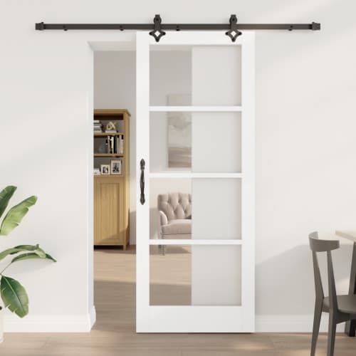 Skjutdörr med hårdvaruset "ORKDAL" Vit Massivt Trä & Glas, vidaXL Inomhusdörr med glas "ORKDAL" Vit 83x211x4 cm