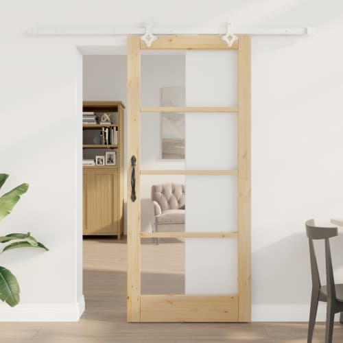 Skjutdörr med Tillbehörsset 86x198.5 cm Massivt Trä Furu