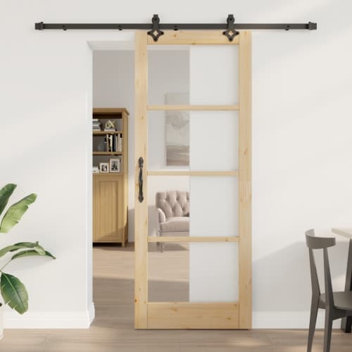Skjutdörr med Utrustningsset "ORKDAL" Massivt Trä och Glas, vidaXL Inredningsdörr med Glas "ORKDAL" 83x211x4 cm Massivt Trä Furu