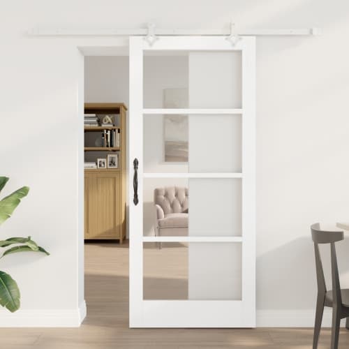 skjutdörr med hårdvaruset vit 86x198.5 cm massiv trä, vidaXL innerdörr med glas 'ORKDAL'vit 86x198.5x4 cm