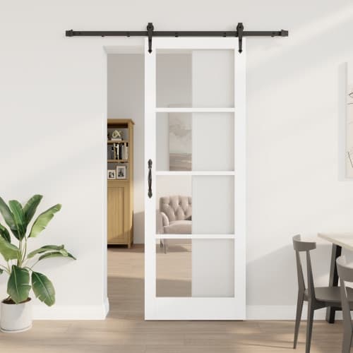 Skjutdörr med hårdvarusats Vit 83x232 cm Massivt trä Fur