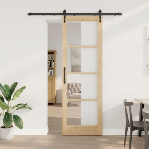 Skjutdörr med Utrustningsset 78x232 cm Massivt Trä Tall, vidaXL Inredningsdörr med Glas 'ORKDAL'78x232x4 cm Massivt Trä Tall