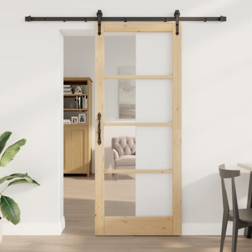 Skjutdörr med Hårdvarusett 86x211 cm Massivt Tallträ