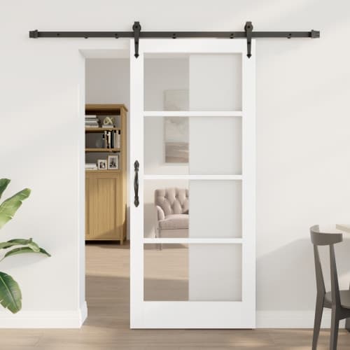 Skjutdörr med Hårdvaruset Vit 78x202 cm Massiv Furu, vidaXL Inredningsdörr med Glas 'ORKDAL'Vit 78x202x4 cm