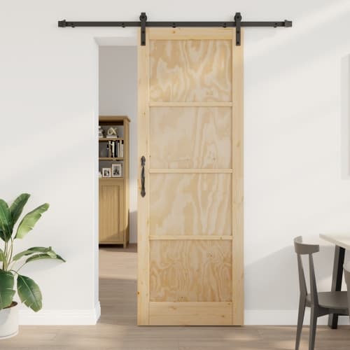 Skjutdörr med beslag 83x232 cm Solid Trä Furu