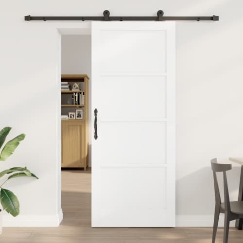 Skjutdörr med Handtagsset Vit 86x211 cm Massivt Trä Furu, vidaXL Inredningsdörr 'ORKDAL'Vit 86x211x4 cm Massivt Trä Furu