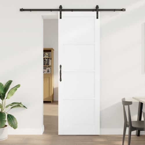 Skjutdörr med Beslag Vit 78x232 cm Massivt Furuträ